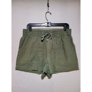Gap Womens Linen Blend Pull On Shorts Size Medium Olive Green Drawstring Utility
